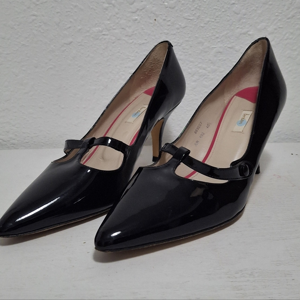 Boden Black Patent Leather Heels T Strap